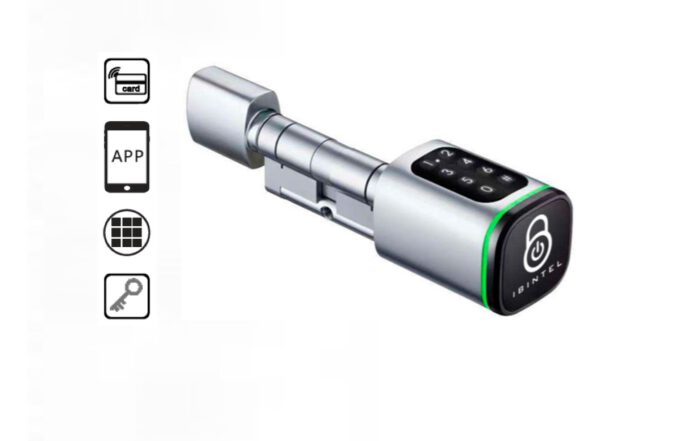 Cerradura electrónica inteligente Bluetooth color plata con cilindro de 60 mm